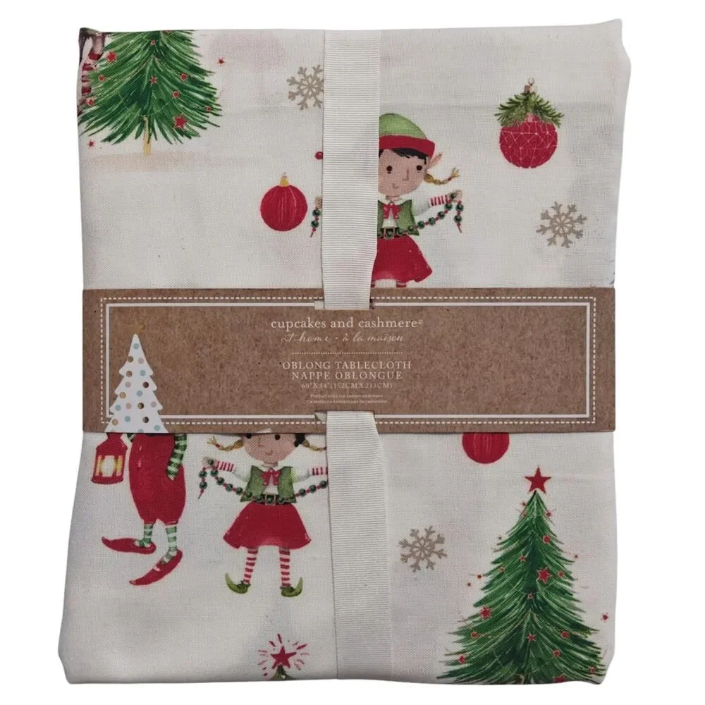 New Cupcakes and Cashmere Elf Christmas Tablecloth 60